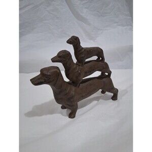 Vintage Dachshund Cast Iron Doorstop Triple Stacked  Weenie Dog